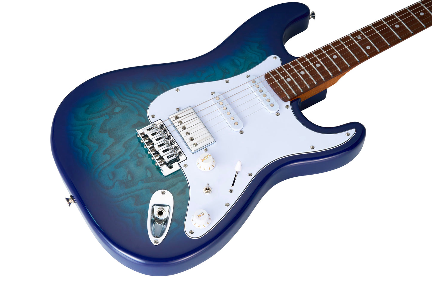 MOOER MSC20PRO, corps peuplier, manche érable torréfié satiné, touche jatoba, bleu, avec housse