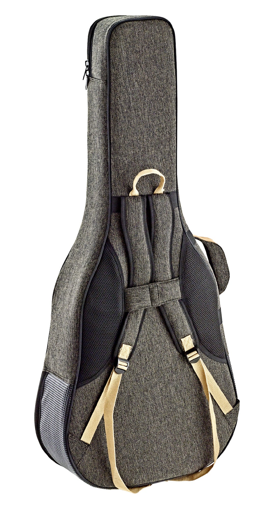 Etui léger pour guitare dreadnought, toile/coton, rembourrage 22 mm, intérieur peluche noir, repose-manche avec velcro, mocca
