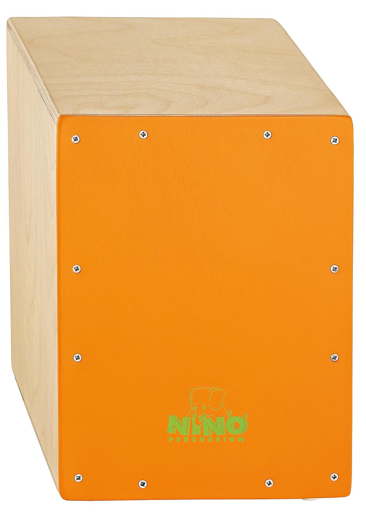Cajon 13" en bouleau, timbre interne, coins supƩrieurs ajustables, dimensions: 33x24.7x24 cm, poids: 2.27 kg, naturel et orange