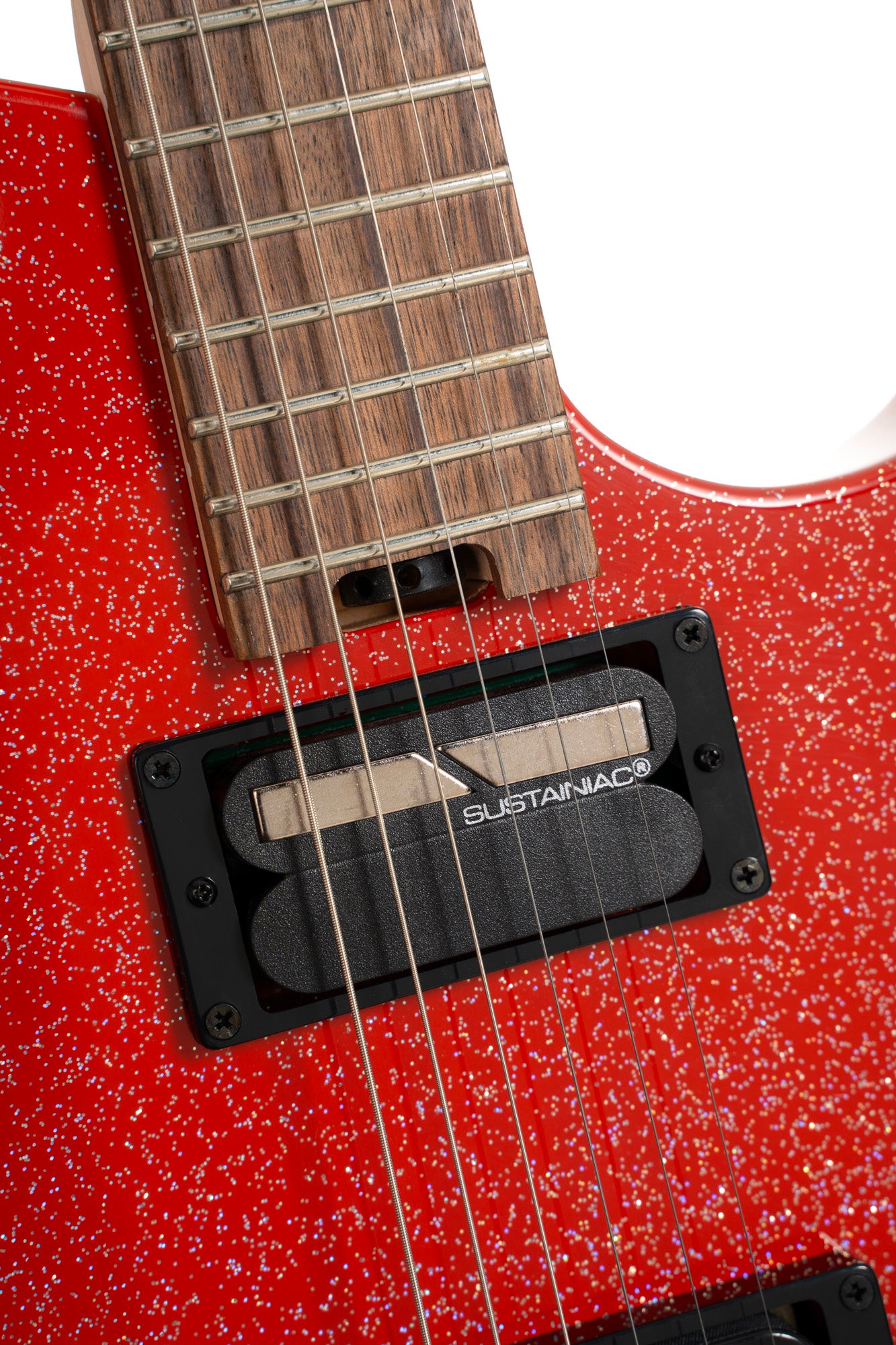 MBM-2H-SUS, signature Matt Bellamy, corps tilleul, manche érable, micros Manson & Sustainiac,"Kill" bouton, rouge pailleté