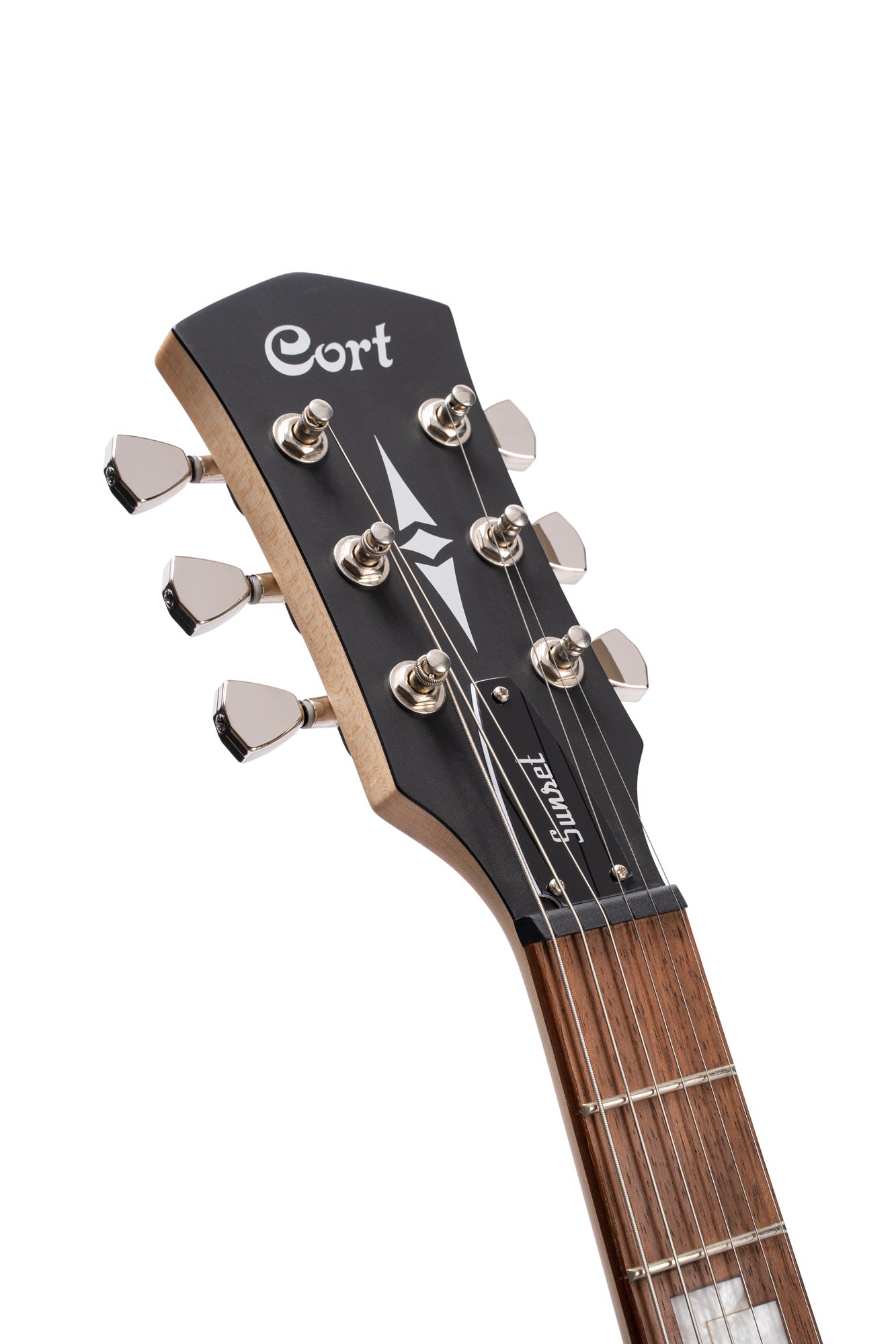 SUNSET TC, corps frêne, manche érable, touche jatoba, 2 micros CORT Voiced Tone, bordeaux pores ouverts