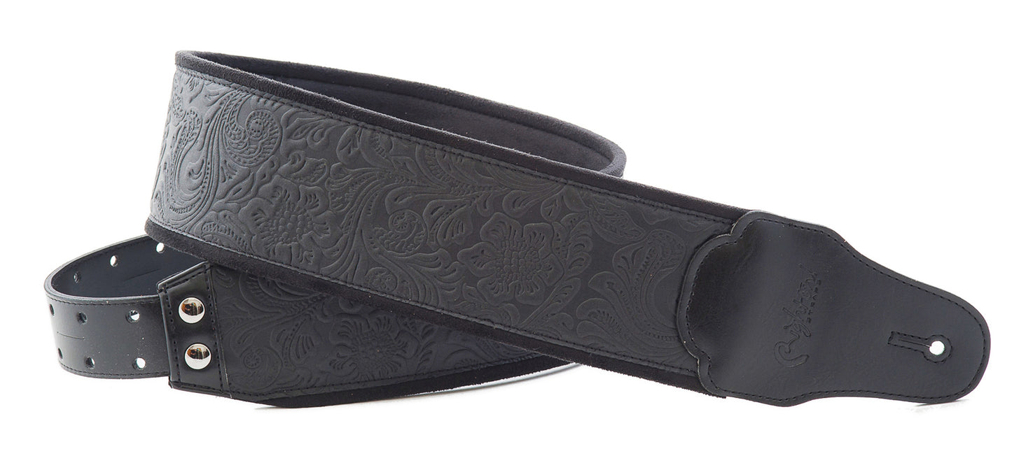 Courroie modèle B-SANDOKAN, extérieur synthétique, largeur 8 cm, longueur 98 à 153 cm, porte-médiators intégré, noir