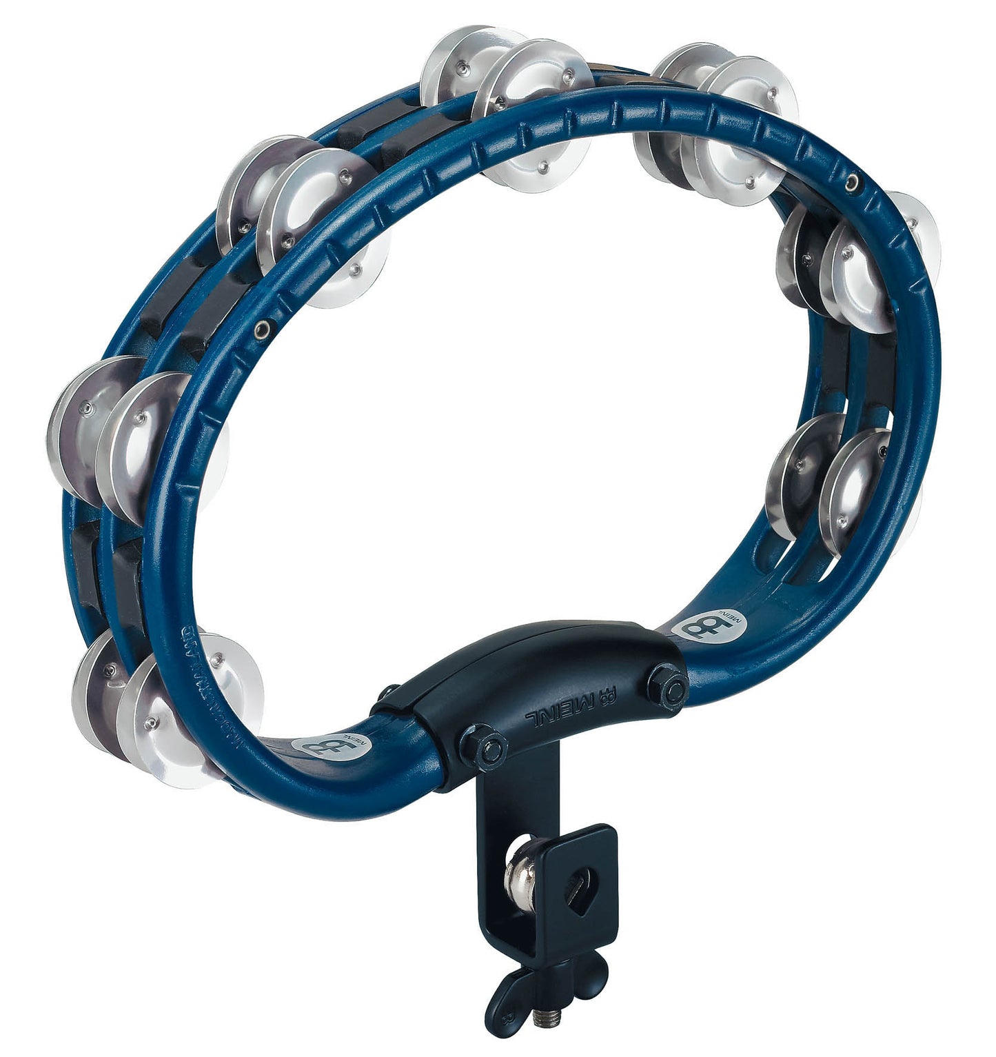 Tambourin ABS demi-lune, 2 rangées cymbalettes aluminium, avec attache, bleu