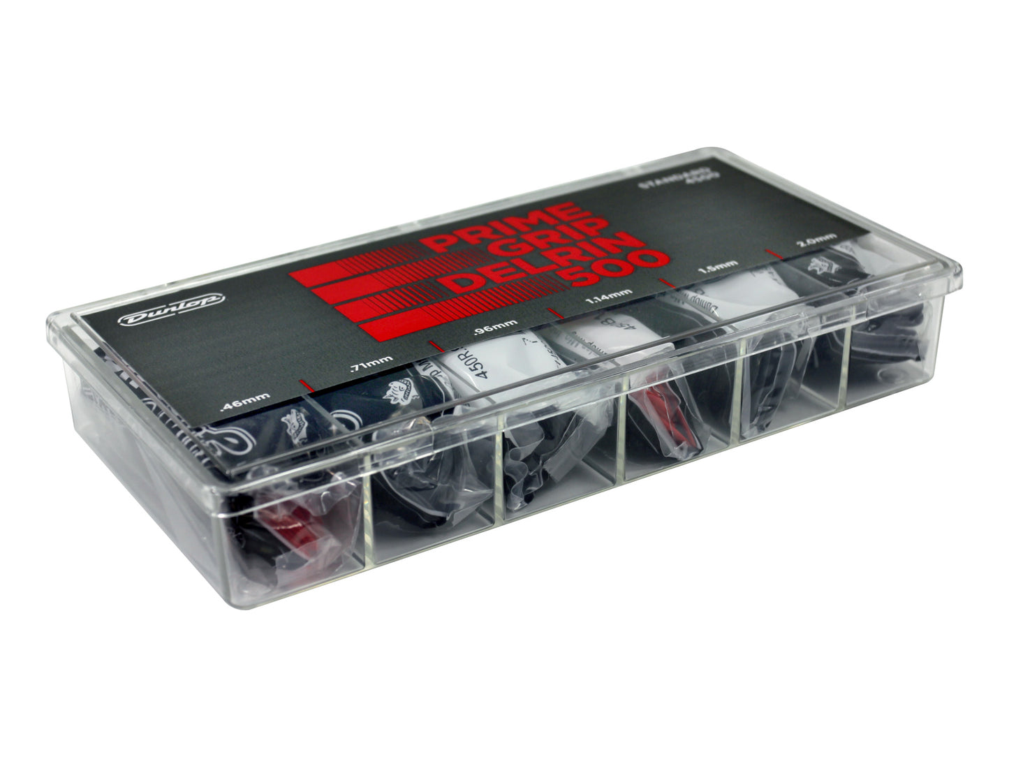 BoƮte de 324 mƩdiators Prime Grip DELRIN 500, 72 de chaque en 0.46, 0.71 et 0.96, 36 de chaque en 1.14, 1.5 et 2.0 mm