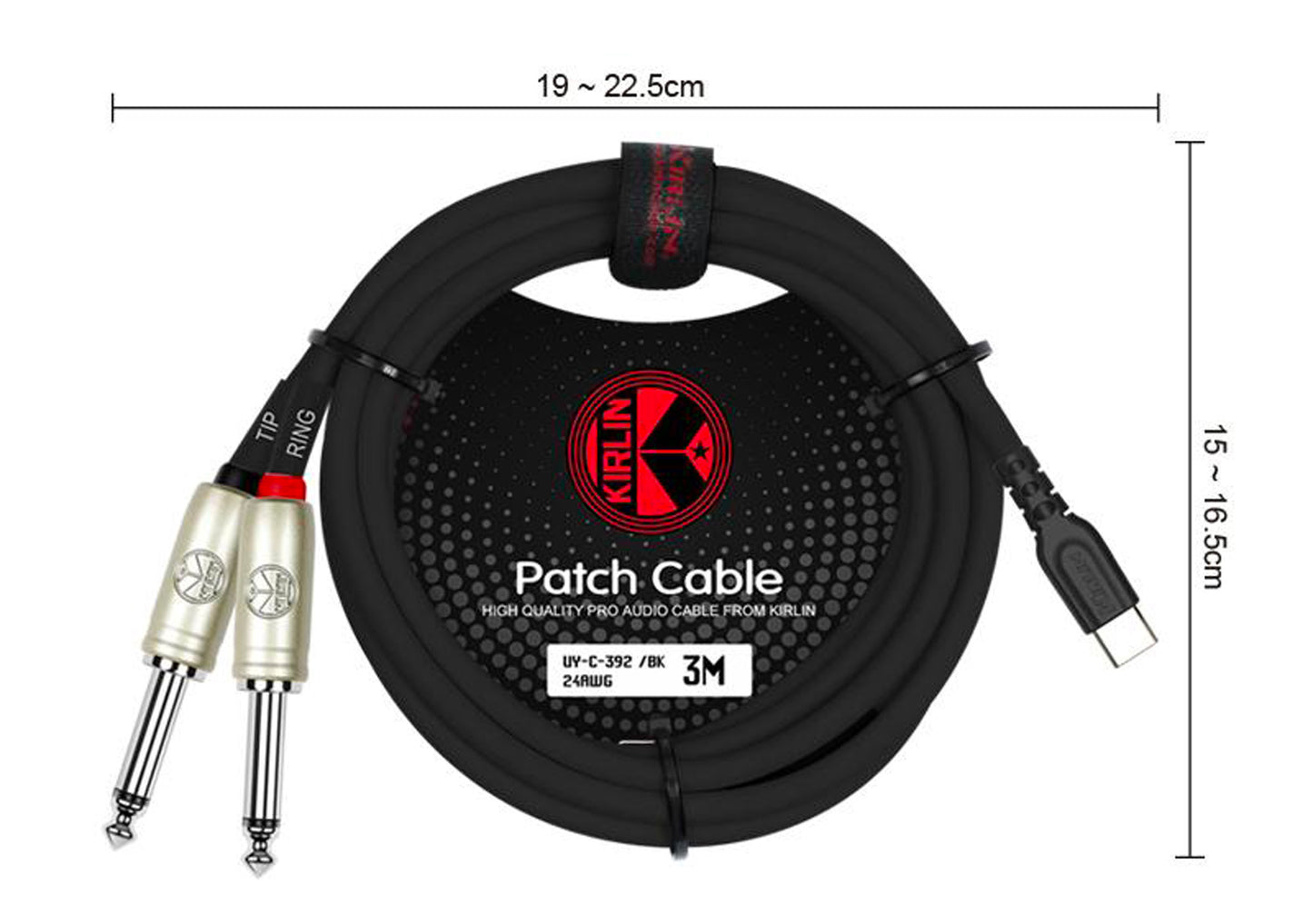 CĆ¢ble patch USB-C/2x Jack mono, 3 mĆØtres, noir