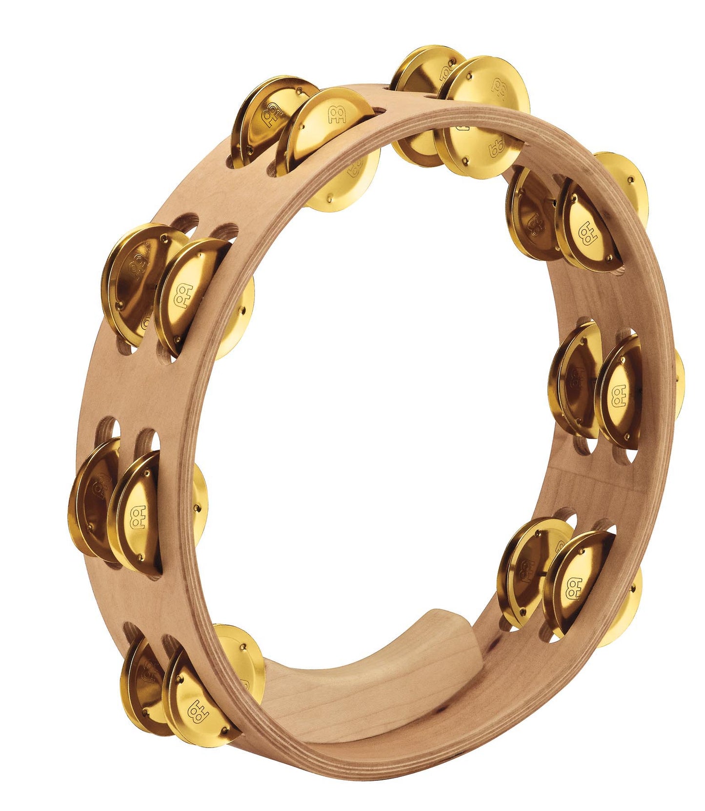 Tambourin Artisan, en Ʃrable, 2 rangƩes de cymbalettes en laiton, prise en main ergonomique, naturel