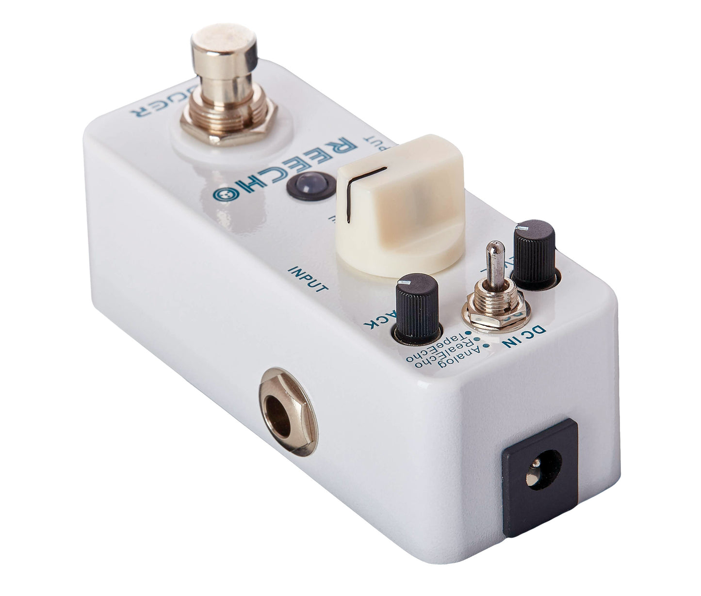 Pédale REECHO, délai numérique à 3 modes (Analog/Real Echo/Tape echo), boîtier métal, true bypass, blanc