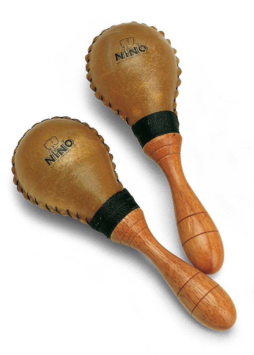 Paire de maracas Skin en cuir brut, manche en bois ergonomique, petit modĆØle, naturel