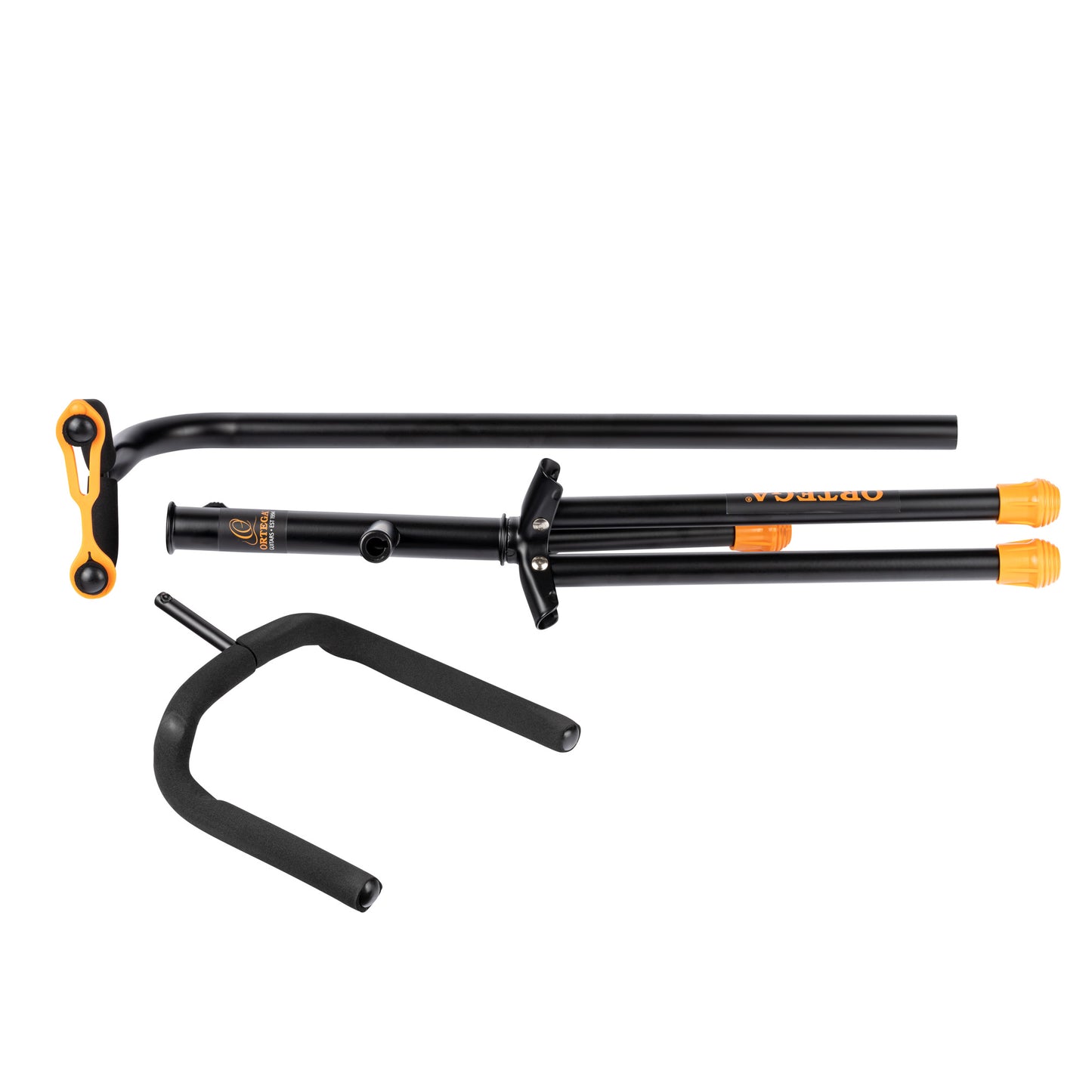 Support pour guitares, solide et léger, repliable, étriers avec revêtement néoprène, noir et orange