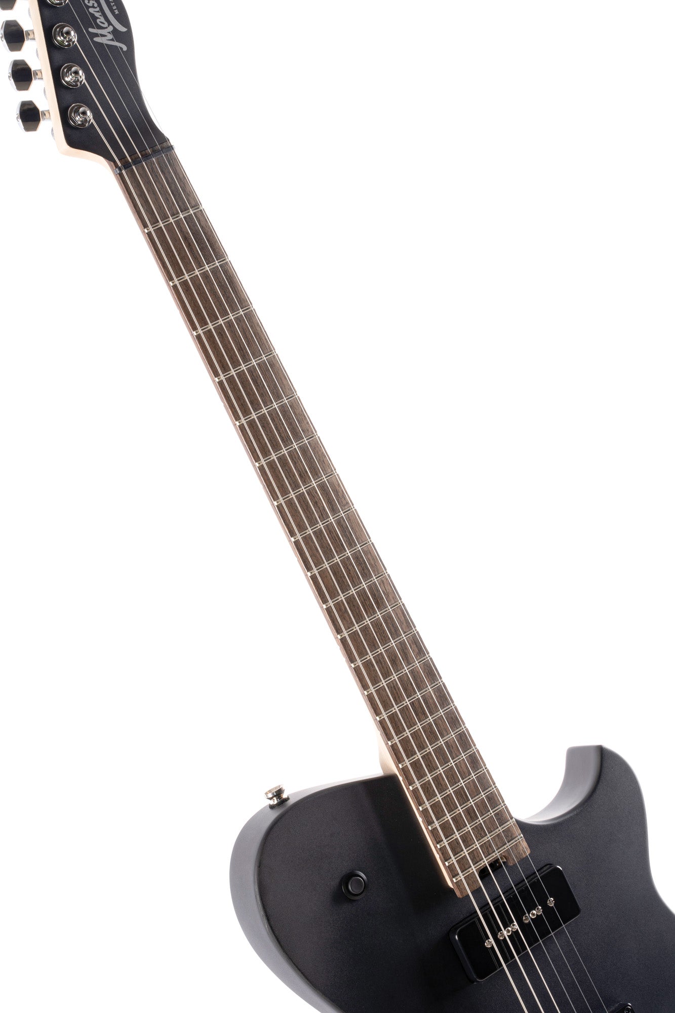 MBM-2P, signature Matt Bellamy, corps tilleul, manche érable, micros Manson & P90,"Kill" bouton, noir satiné