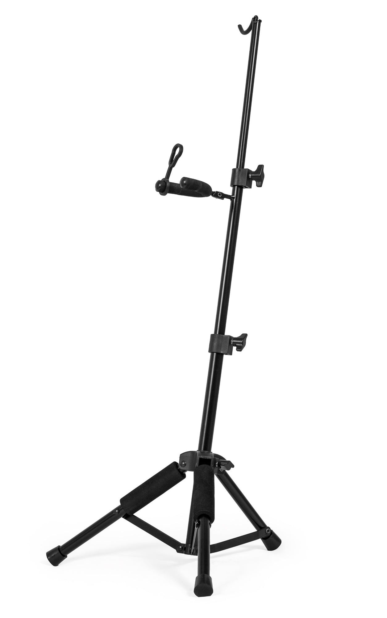 Support violon 3 parties, pliable, cordon de sureté, points d'appui avec revêtement protecteur, crochet pour archet, noir