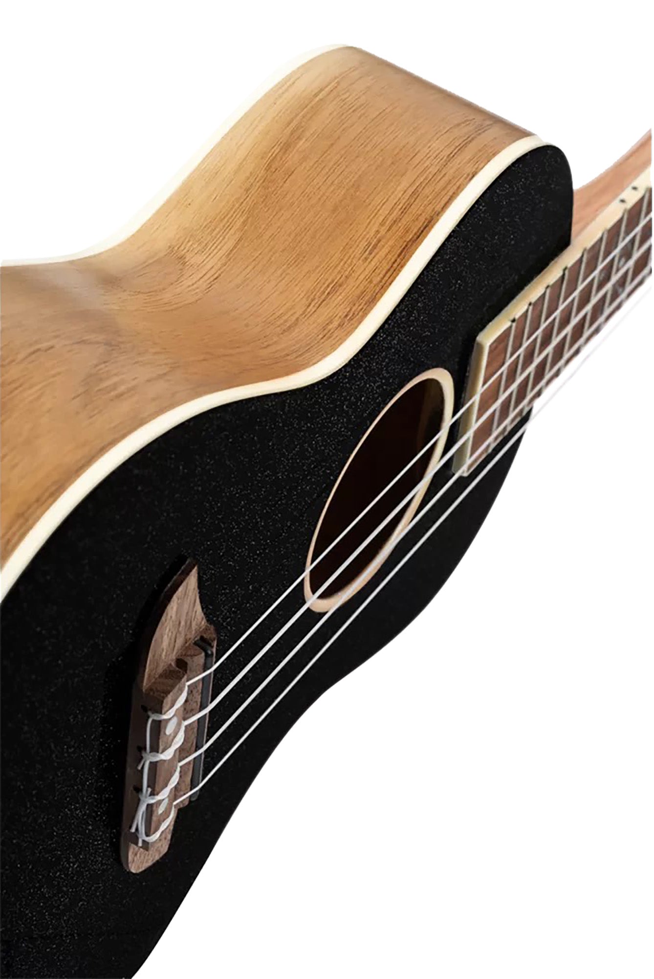 RUEL-MBK, modèle Concert, table épicéa, fond & éclisses catalpa, manche acajou, housse luxe, noir métallisé brillant