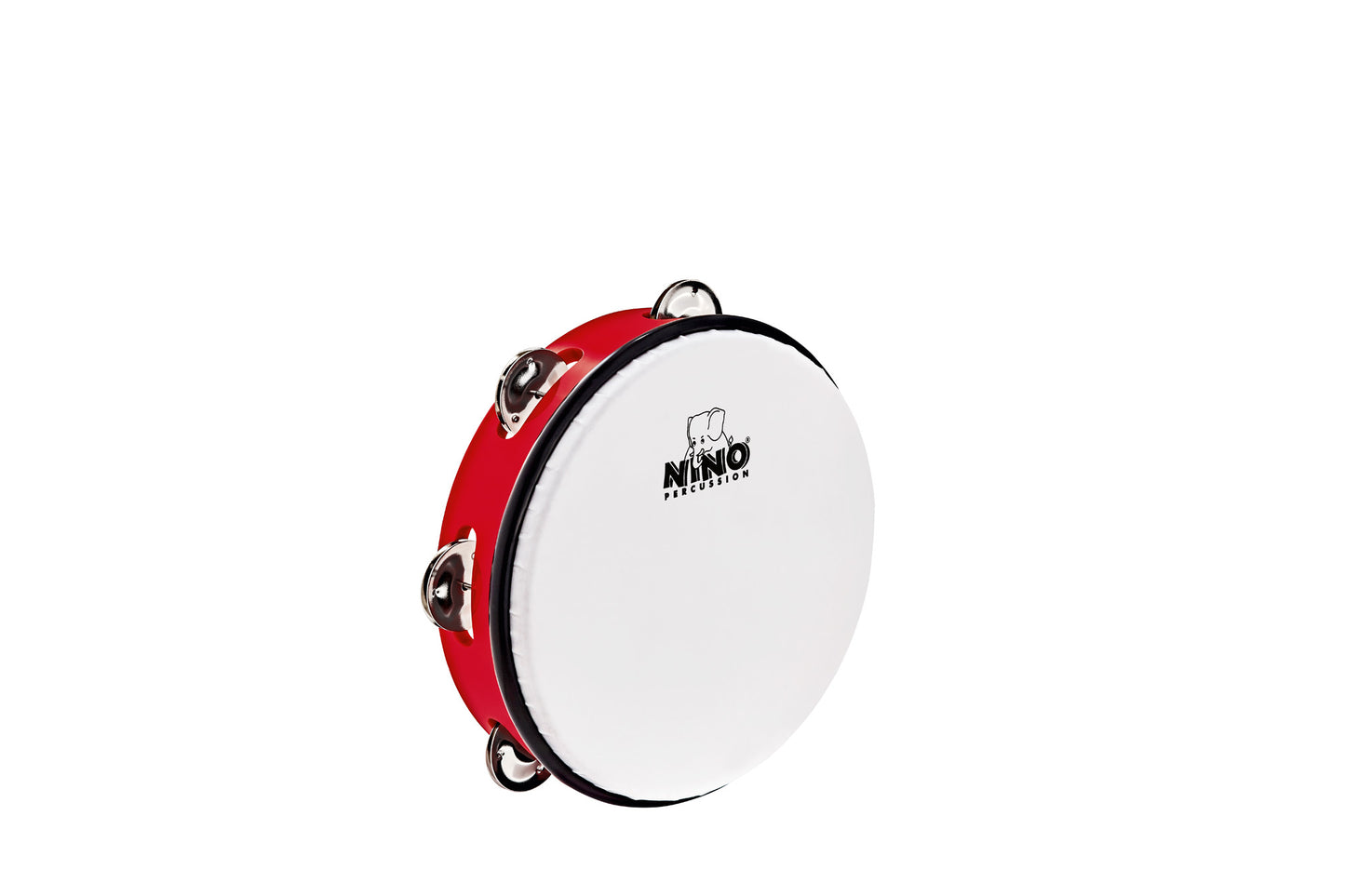 Tambourin Nino 8" cadre en plastique ABS, peau synthƩtique, cymbalettes nickelƩes, avec mailloche bois, rouge