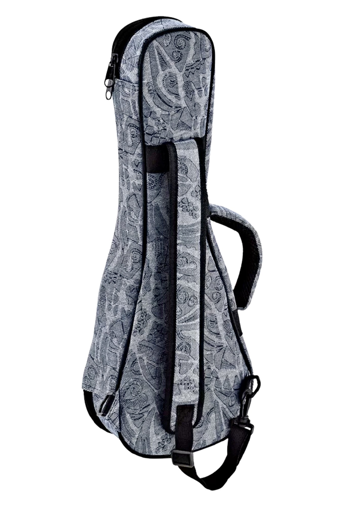 Housse pour ukulélé Soprano, toile/coton, rembourrage 12 mm, intérieur peluche noir, courroie ajustable, bleu jean