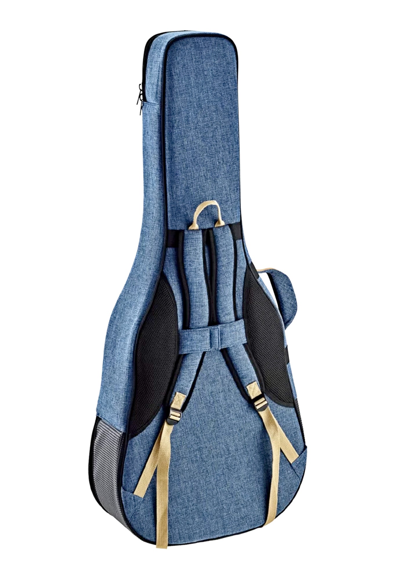 Etui léger pour guitare dreadnought, toile/coton, rembourrage 22 mm, intérieur peluche noir, repose-manche avec velcro, bleu