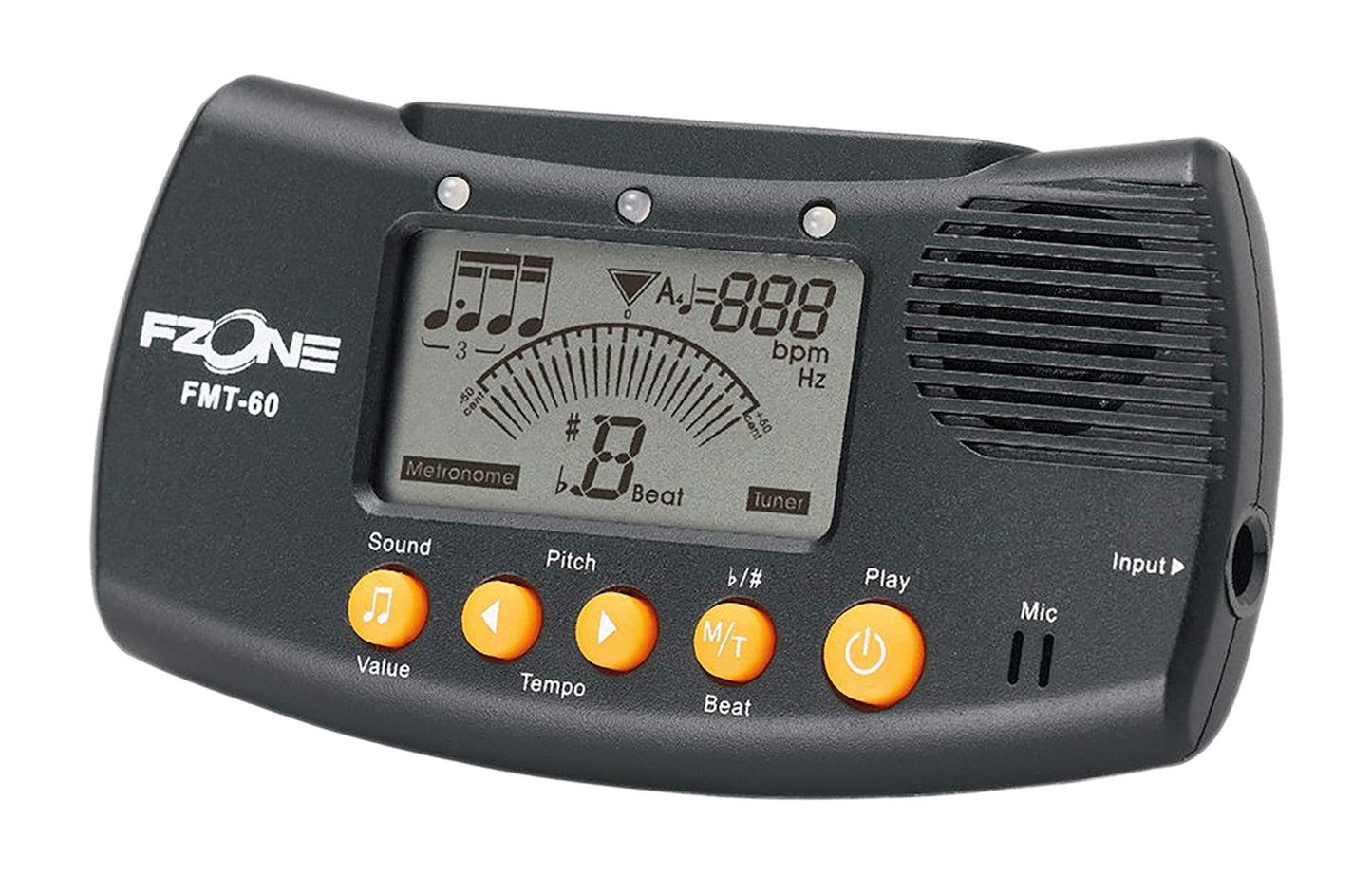 Accordeur/Métronome, accordeur chromatique, détection par micro ou entrée jack, métronome de 30 à 280 BPM, noir