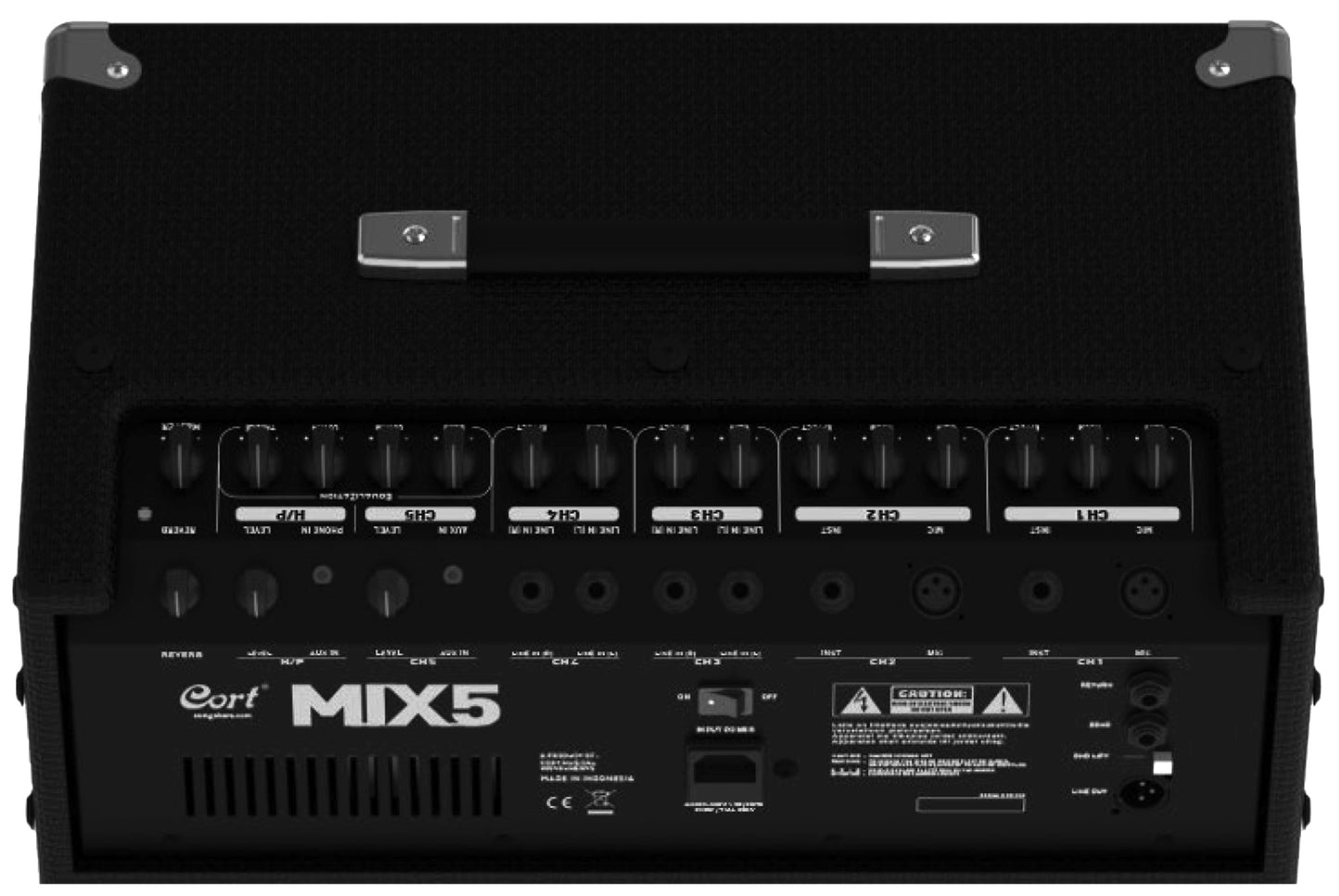 Ampli polyvalent MIX5, 150W, HP 12", 5 canaux, EQ générale 4 bandes, réverb, sortie casque, boucle d'effets, sortie DI, noir