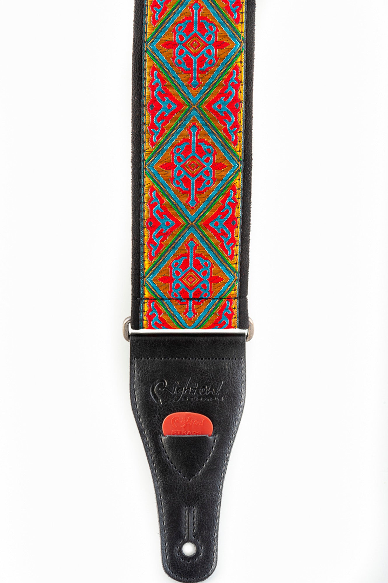 Courroie modèle HAFA, tissu Jacquard, largeur 6 cm, longueur 90 à 150 cm, porte-médiators intégré, rouge