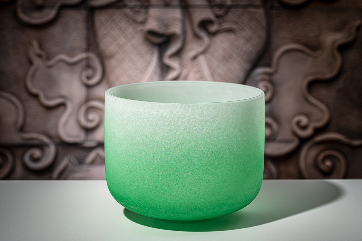 SINGING BOWL SONIC ENERGY CRISTAL 11" green, heart chakra, F4 349.23hz, quartz, couleur effet gelƩ