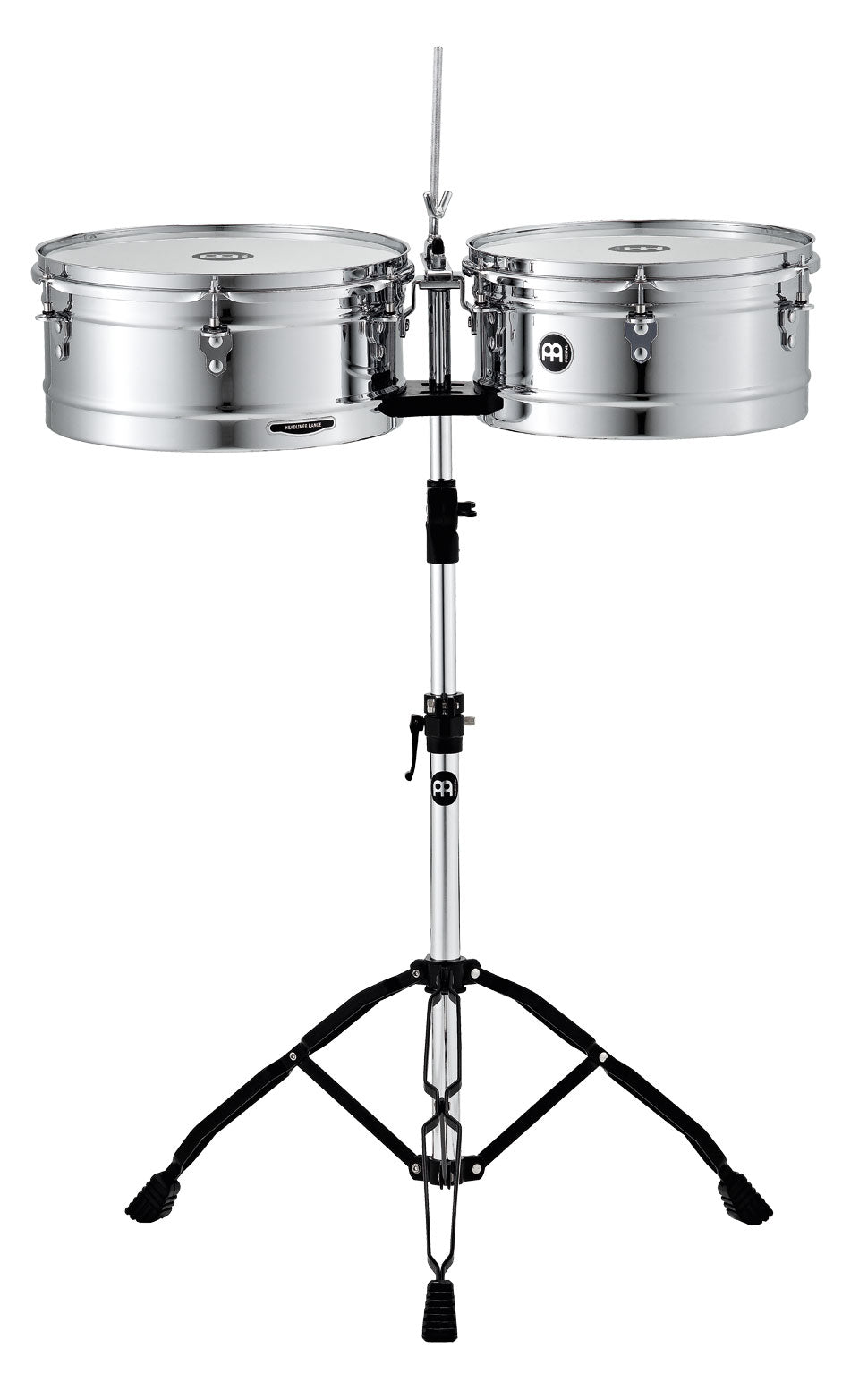 Jeu de timbales Headliner 13 & 14", fƻts en acier, avec support double embase, hauteur ajustable et attache cloche, chromƩ