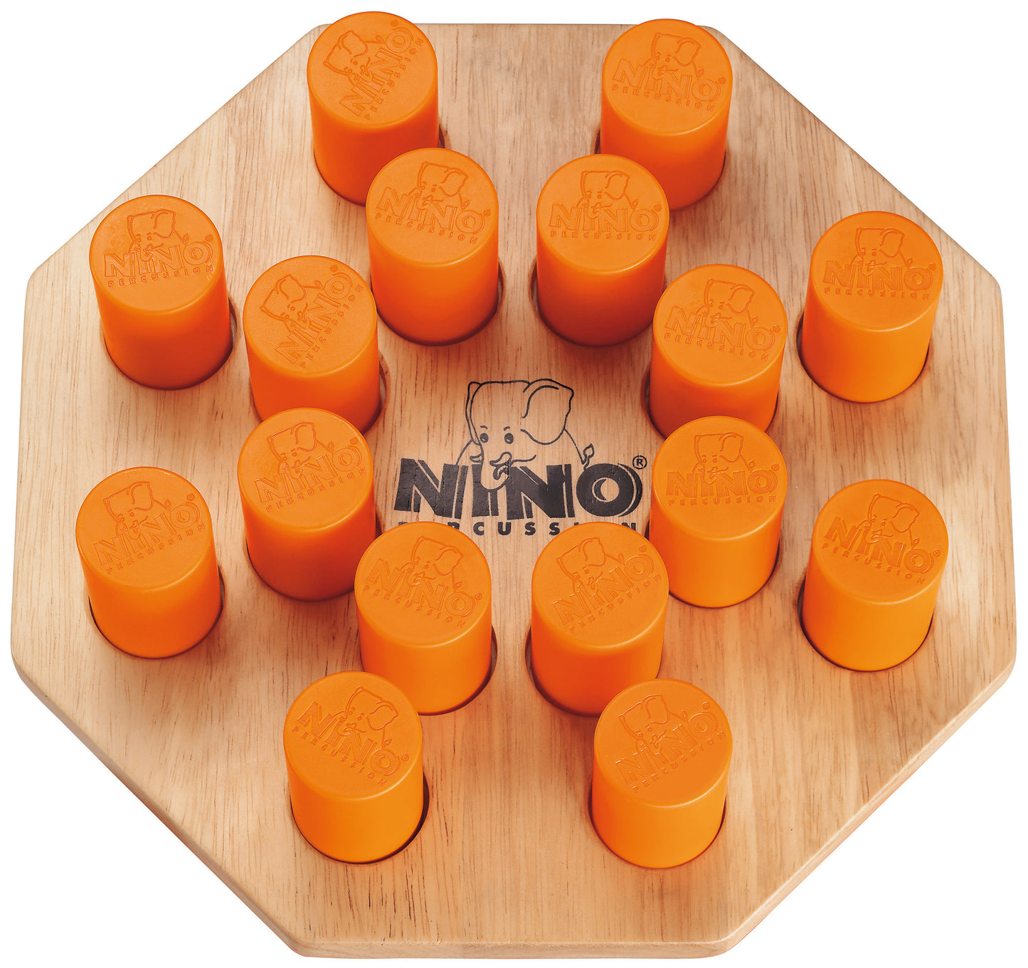 Shake N'Play, jeu de mƩmoire pour enfants avec 16 shakers (8 paires) plastique orange, sur plateau bois