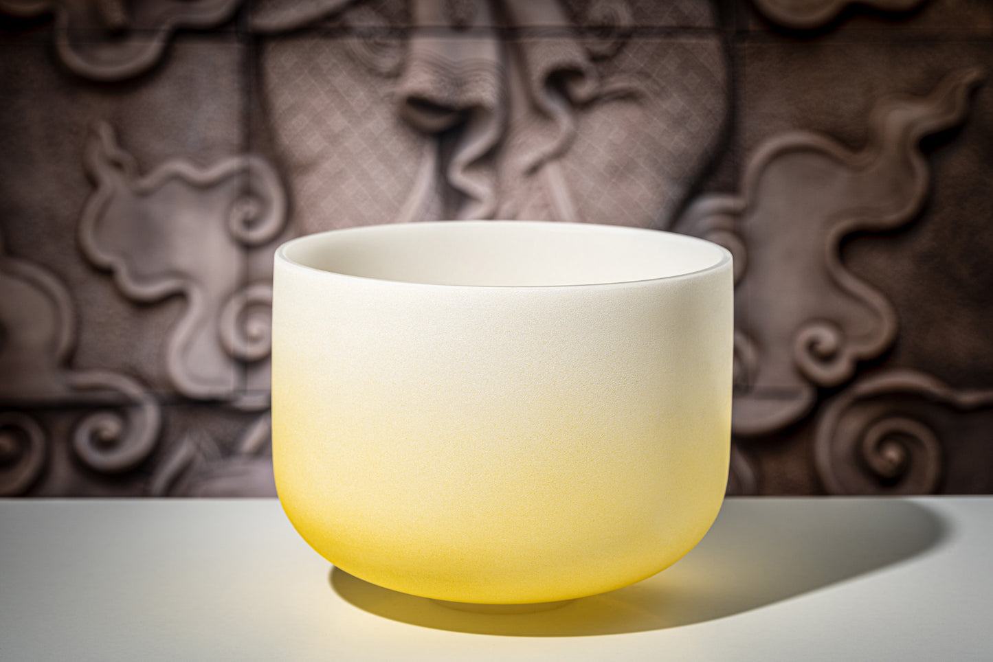 SINGING BOWL SONIC ENERGY CRISTAL 12" yellow, navel chakra, E4 329.63hz, quartz, couleur effet gelƩ