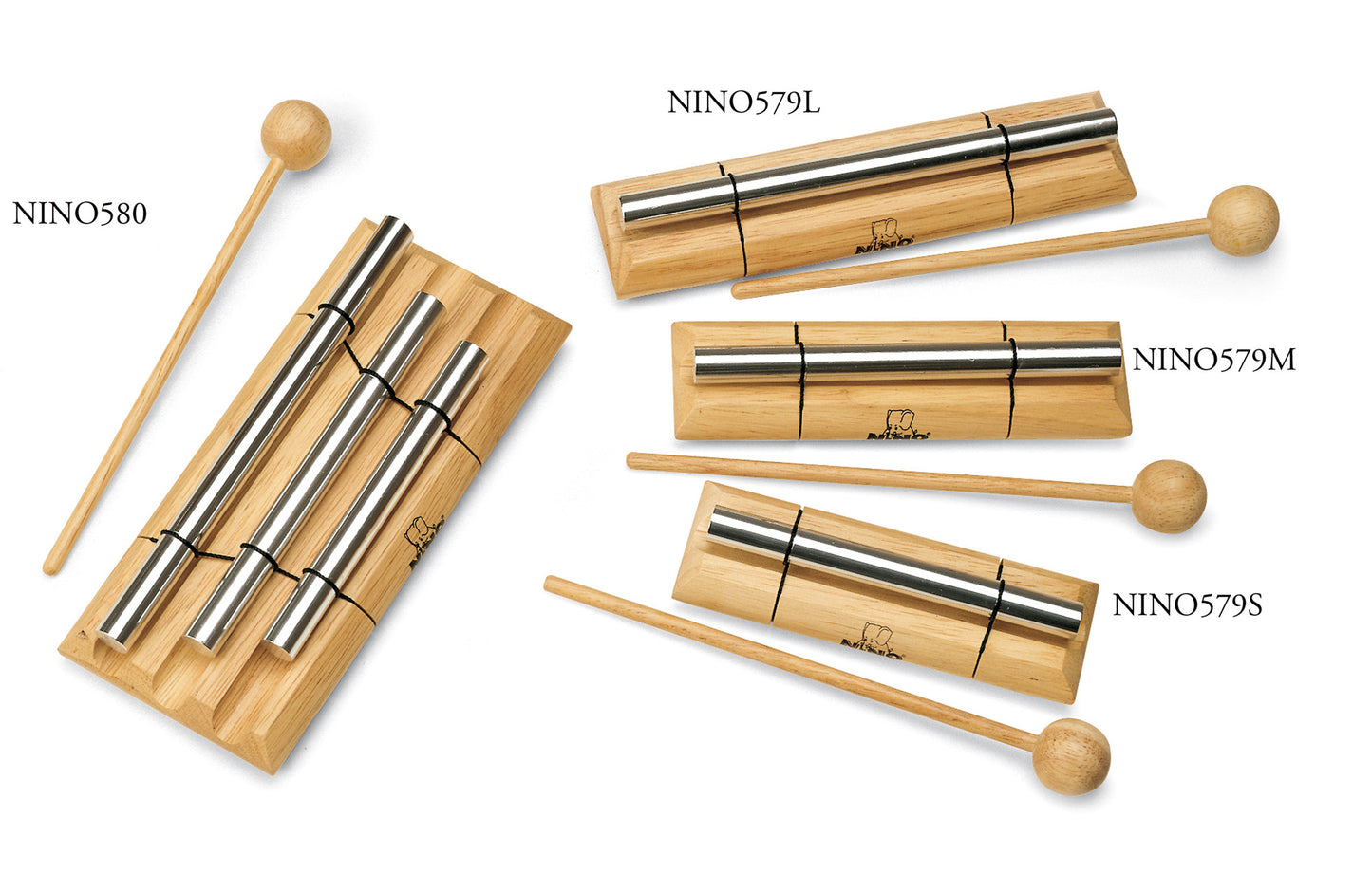 Chimes Energy 3 barres en aluminium anodisƩ, support en bois, batte en bois, naturel