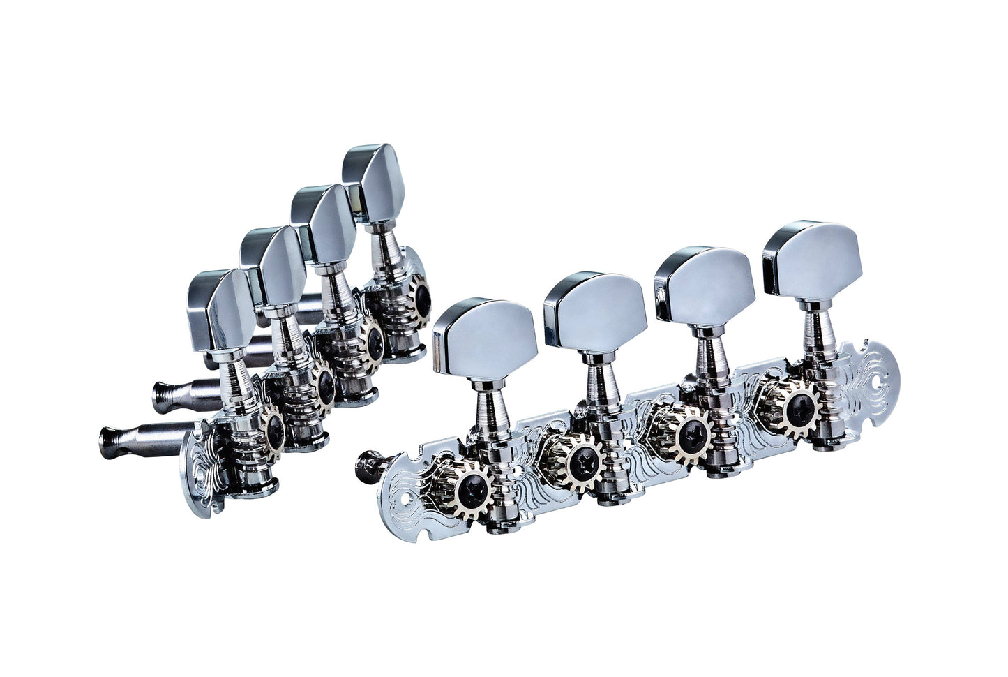 Jeu de mécaniques 2x4 en ligne traditionnelles pour mandoline style A, ratio 14:1, chromé