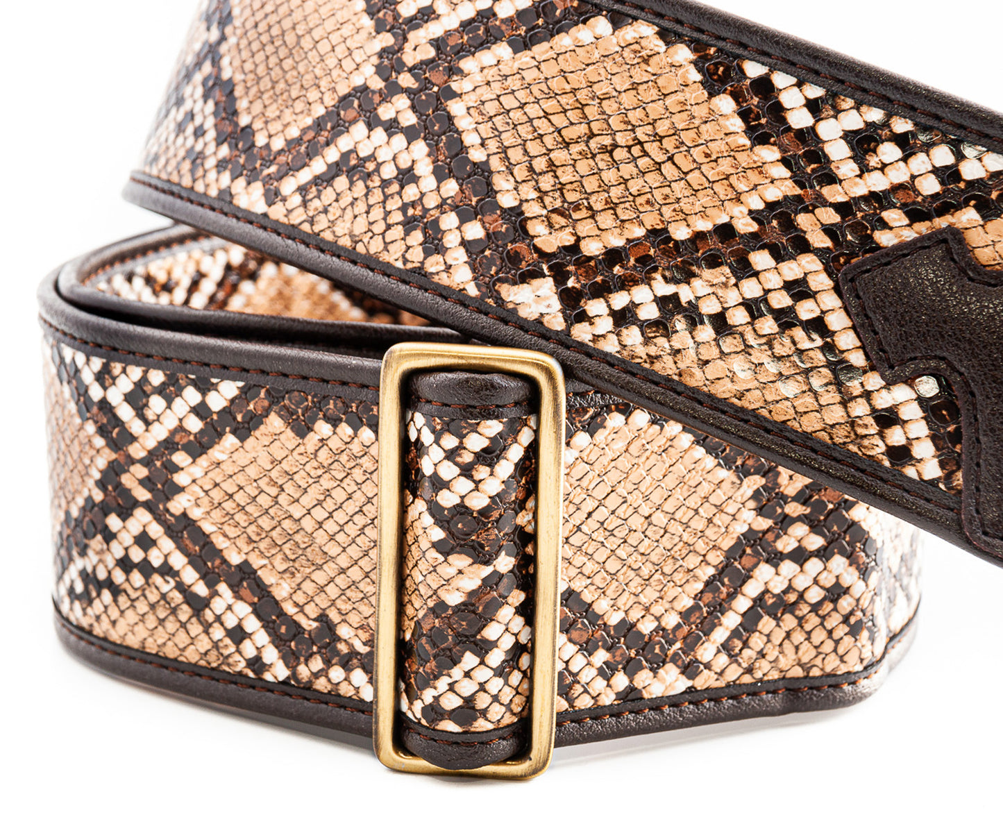 Courroie modèle SNAKE II, synthétique, rembourrée, largeur 6 cm, longueur 95 à 150 cm, porte-médiators intégré, beige