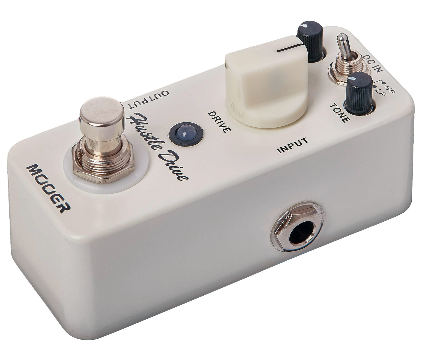 Pédale HUSTLE DRIVE, distorsion style lampe ultra-dynamique à 2 modes (HP/LP), boîtier métal, true bypass, blanc