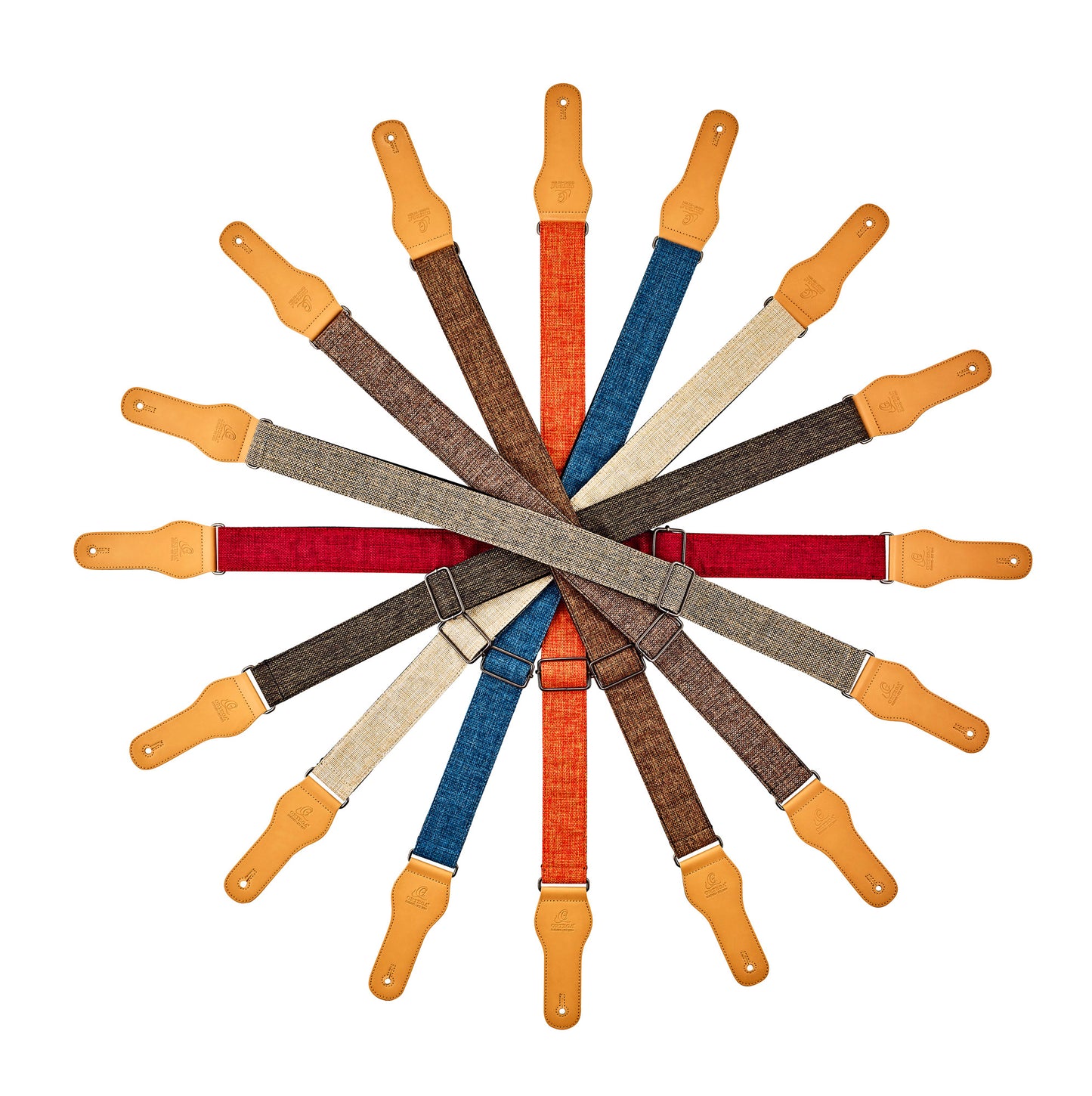 Courroie guitare, 100% coton, extrémités simili cuir, largeur 4.9 cm, longueur jusqu'à 158 cm, bleu