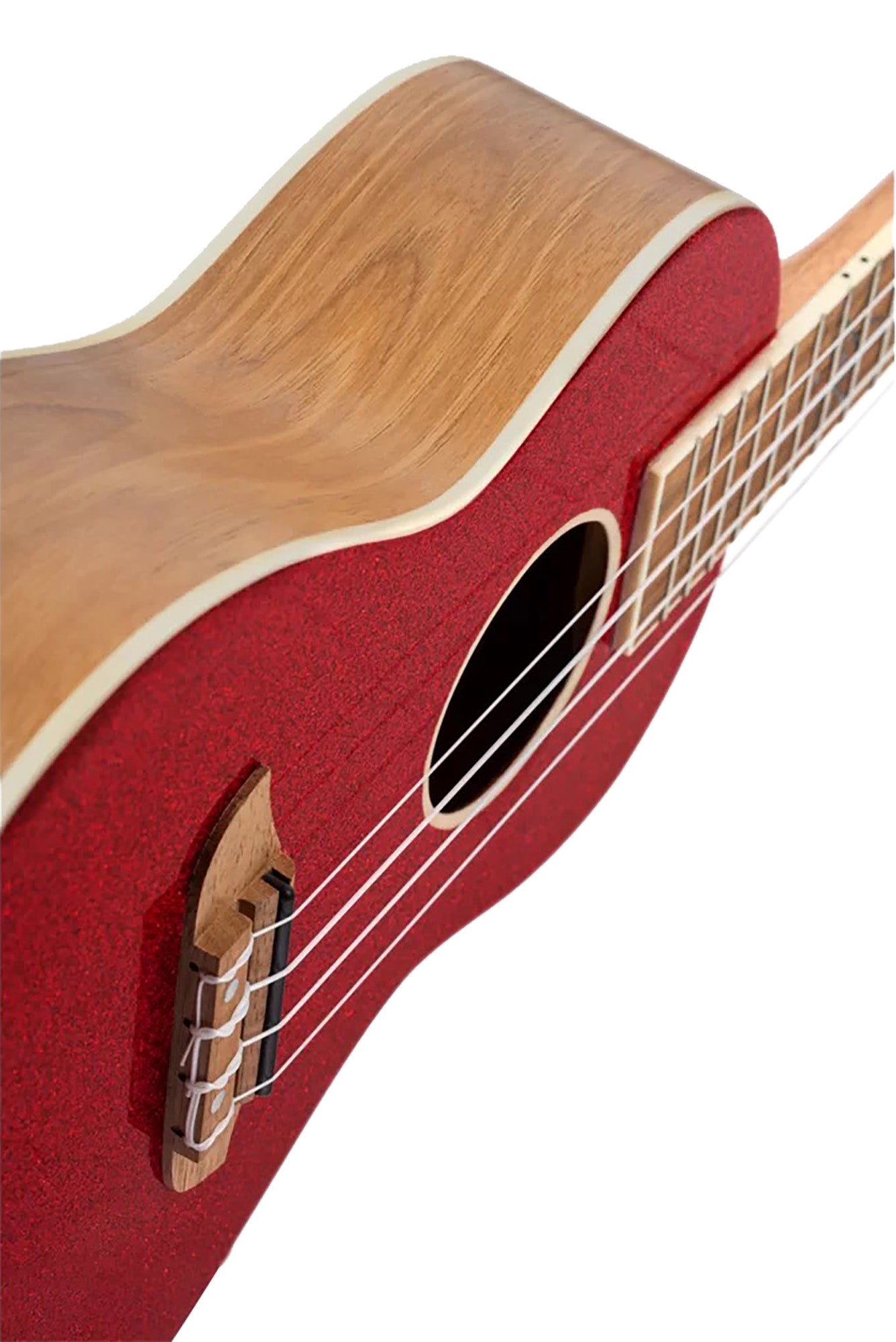RUEL-MRD, modèle Concert, table épicéa, fond & éclisses catalpa, manche acajou, housse luxe, rouge métallisé brillant