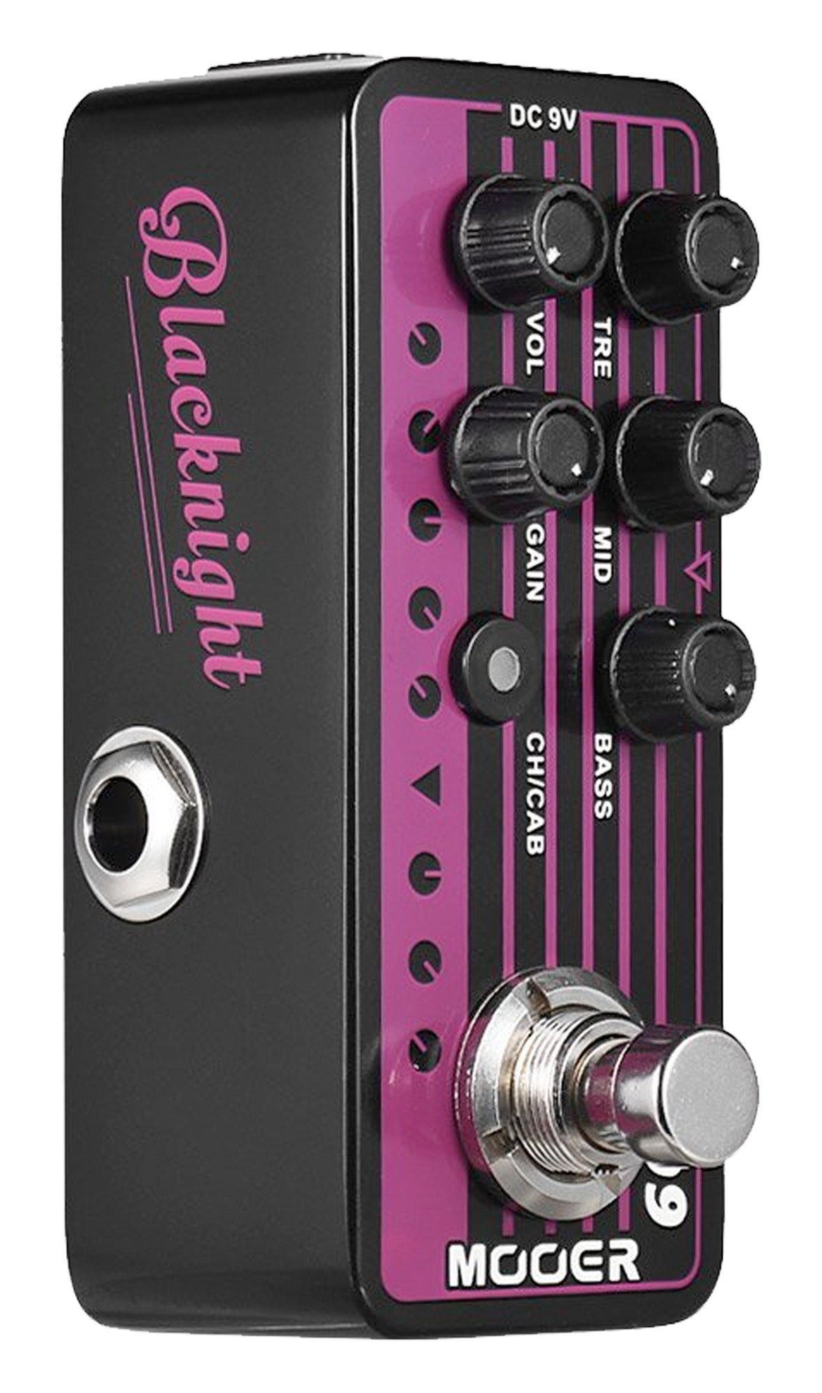 Pédale BLACKNIGHT, préampli numérique type Heavy metal, deux canaux, EQ 3 bandes par canal, noir et violet