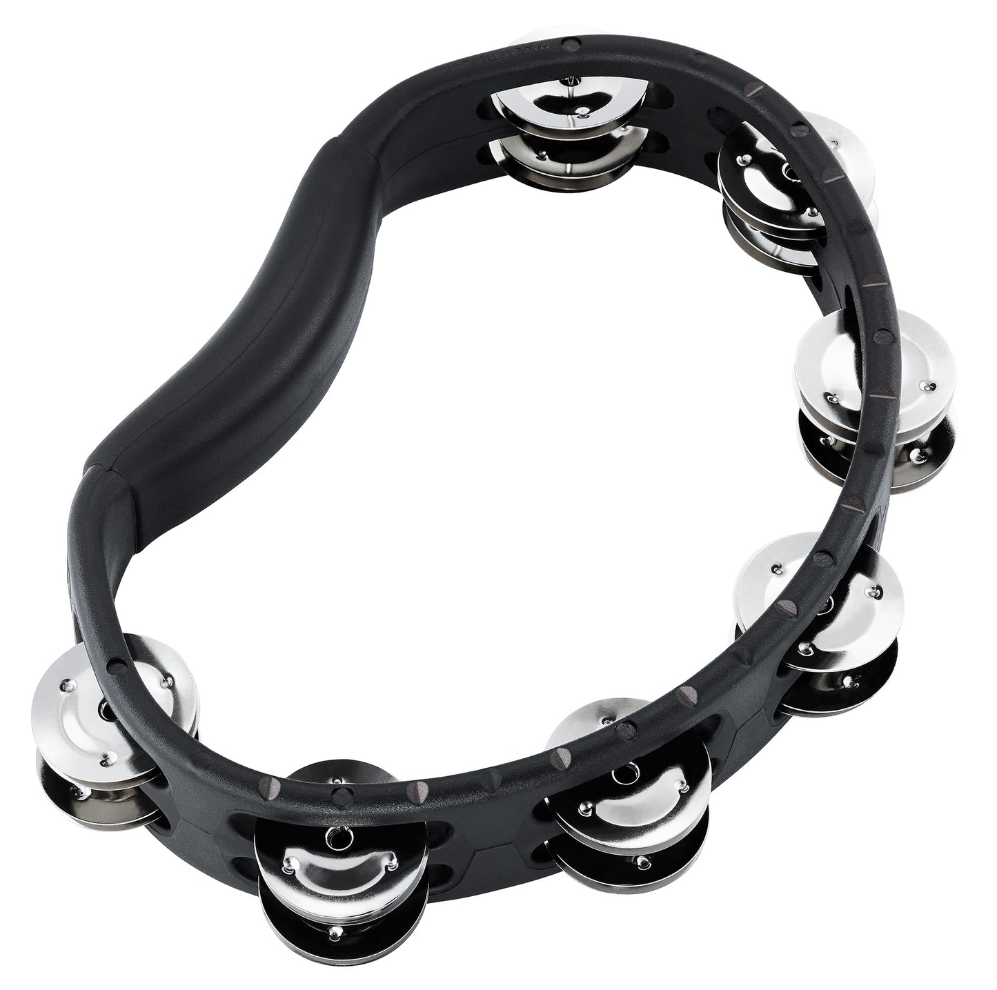 Tambourin Headliner ABS, demi lune, 2 rangées de cymbalettes acier inoxydable, prise en main ergonomique, noir