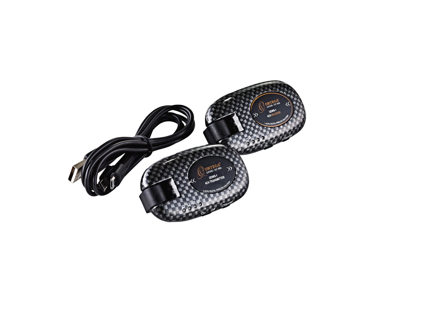 Système sans-fil pour guitare 4 canaux, émetteur et récepteur rechargeables, bande de fréquence 2.4 GHz, carbone