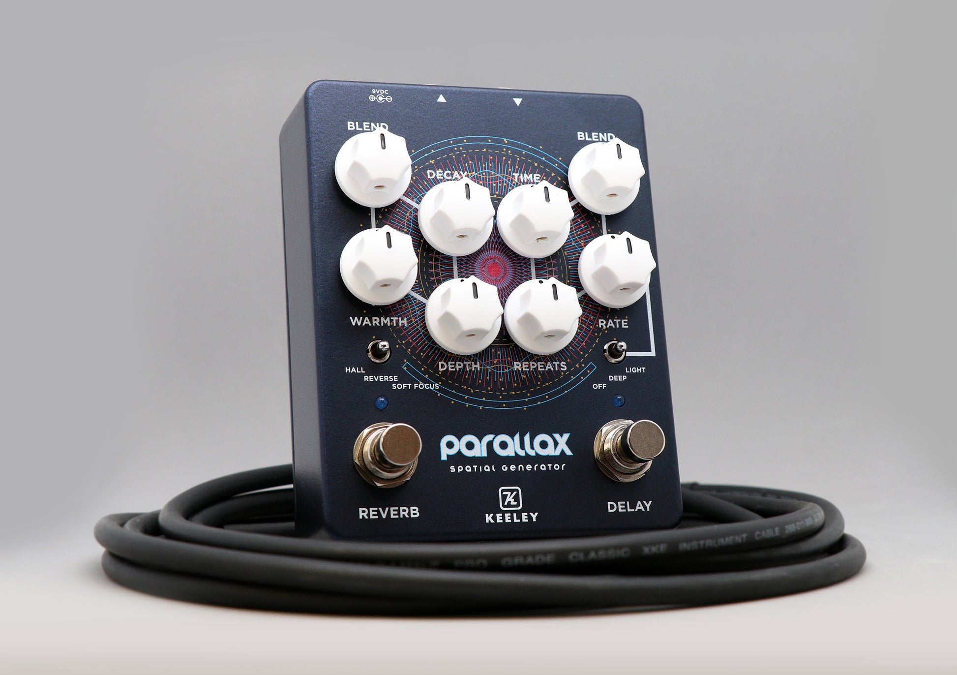 Pédale PARALLAX, série limitée, générateur spatial (délai, écho, réverb, chorus), bleu mat