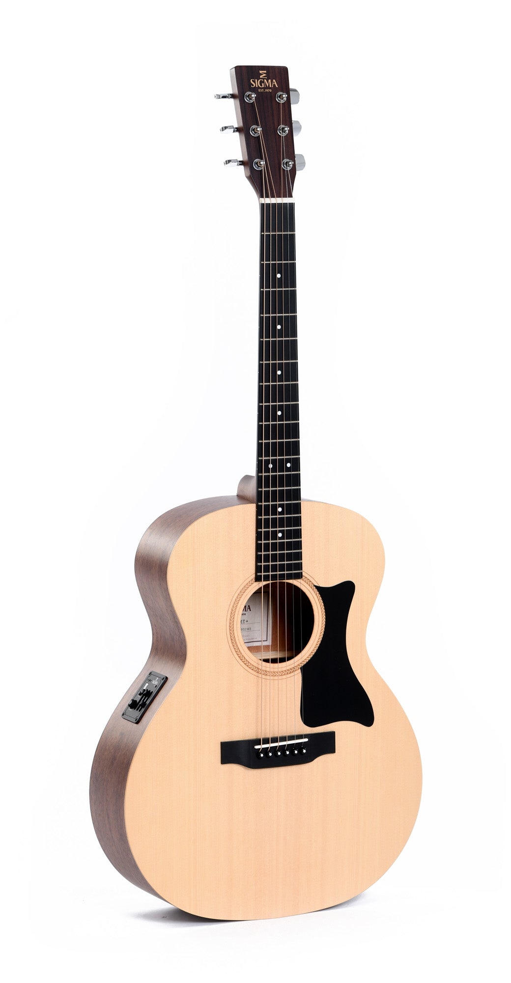 Modèle GME, Grand OM, table épicéa massif, f/e acajou, touche micarta, EQ Sigma, naturel satiné