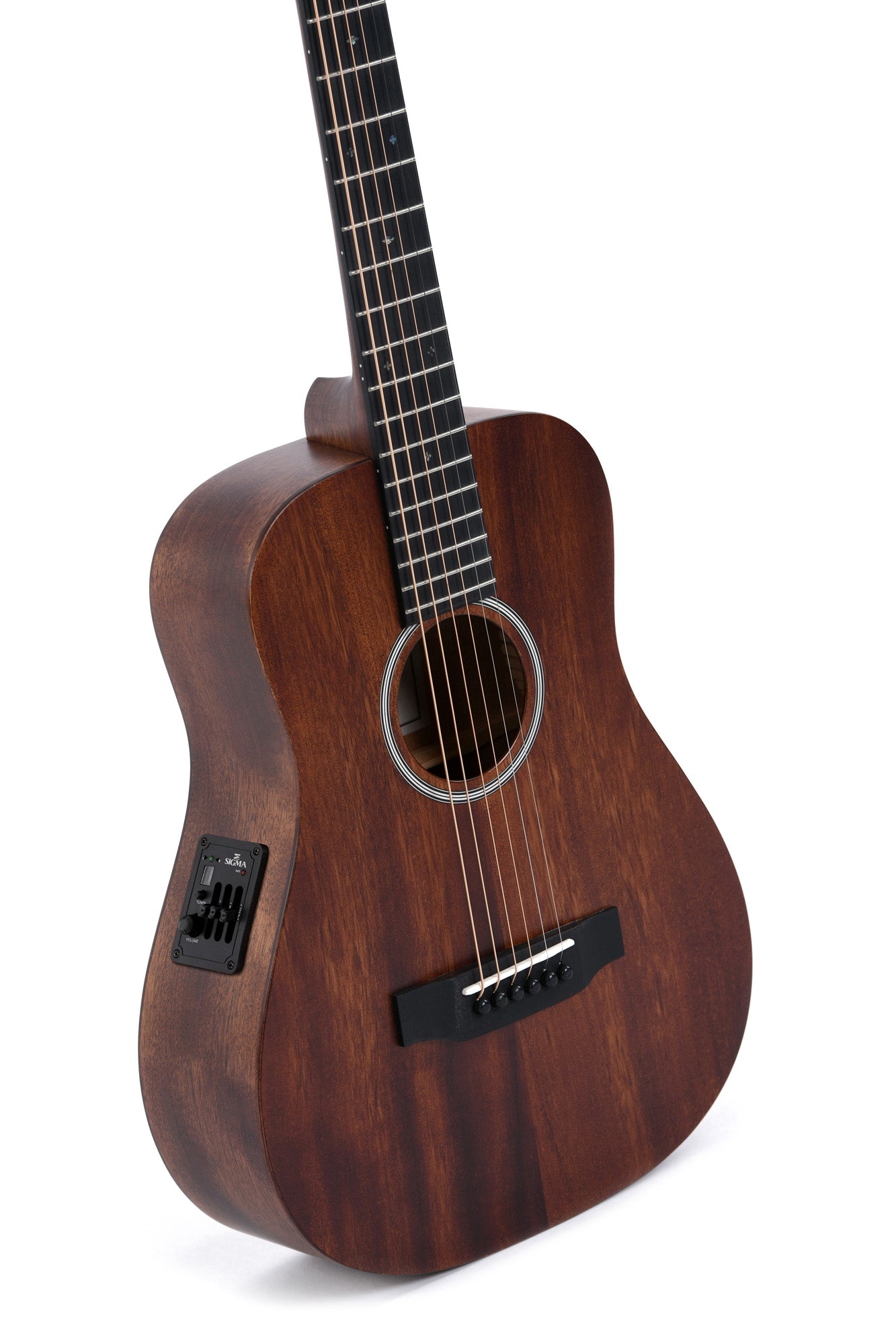 Modèle TM-15E, guitare de voyage, table acajou massif, f/e acajou, touche micarta, EQ Sigma, housse, naturel