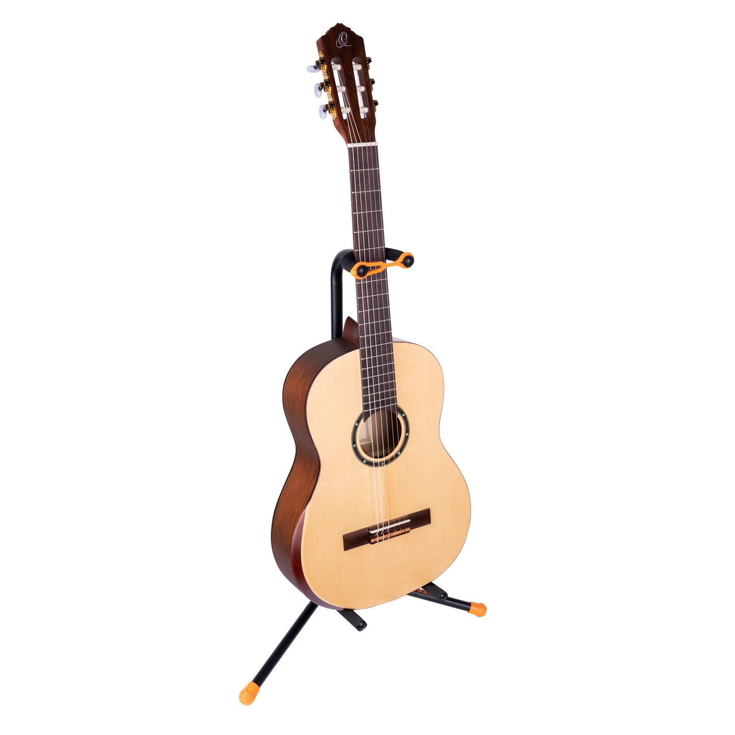 Support pour guitares, solide et léger, repliable, étriers avec revêtement néoprène, noir et orange
