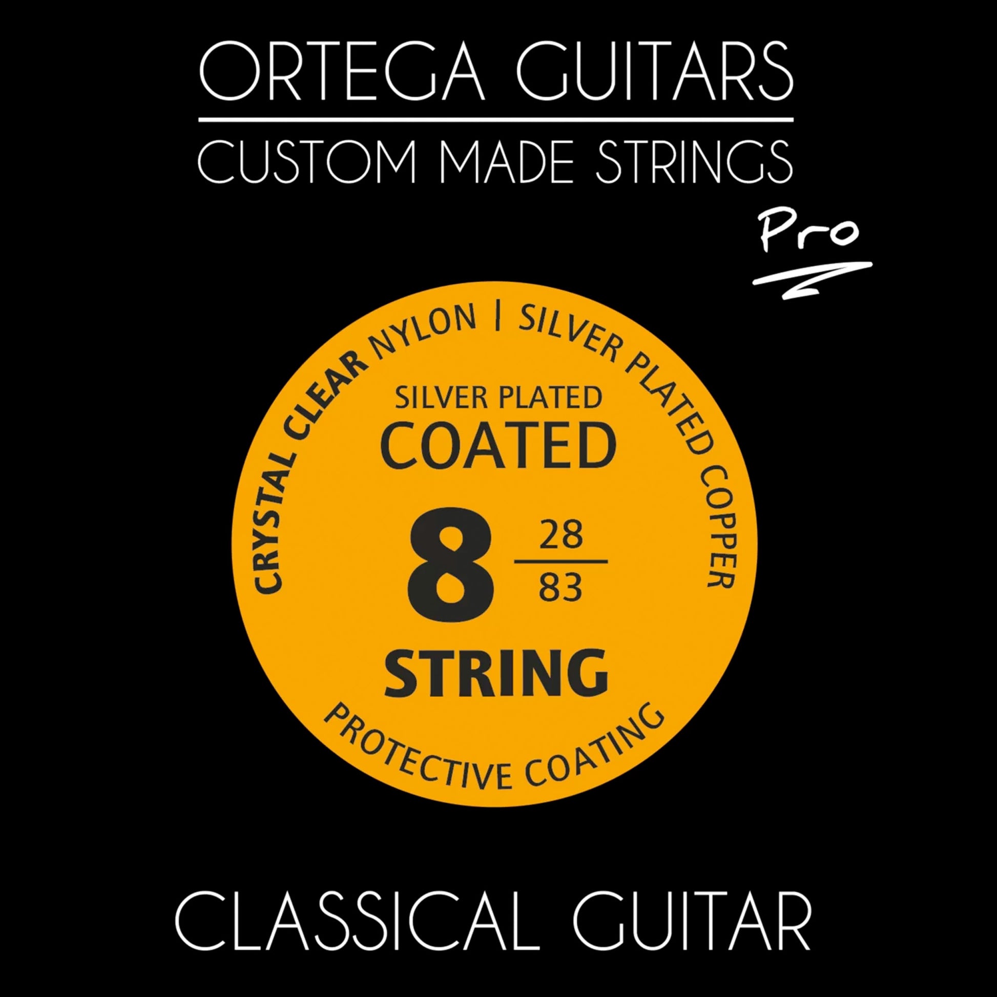 Jeu pour guitare classique 8 cordes CUSTOM PRO, cuivre plaqué argent/nylon, revêtement anti corrosion, tension normale.