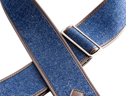 Courroie modèle DENIM, tissu, rembourrée, largeur 6 cm, longueur 95 à 150 cm, porte-médiators intégré, bleu