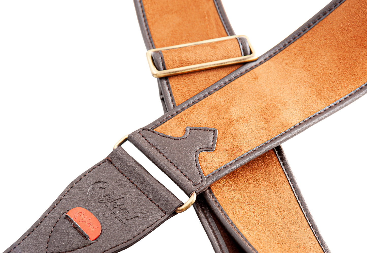 Courroie modèle DIVINE, velours, rembourrée, largeur 6 cm, longueur 95 à 150 cm, porte-médiators intégré, woody