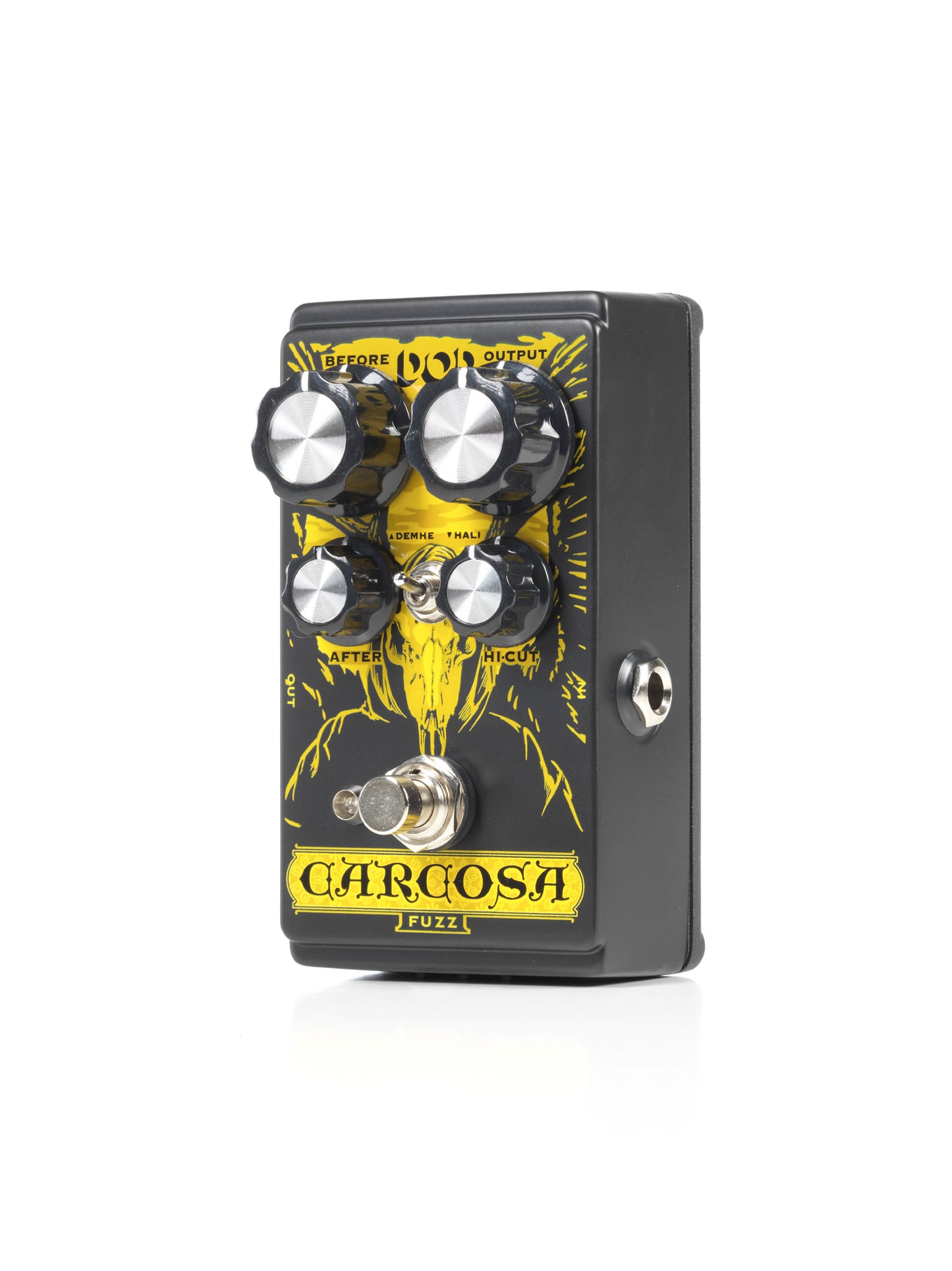 Pédale CARCOSA FUZZ, fuzz analogique, 2 modes (Demhe/Hali), True Bypass, noir et jaune