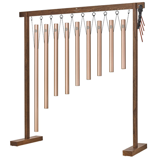 Set Solfeggio de 9 chimes Bain Sonore, stand, mailloches et sac de transport inclus, finition, champagne gold