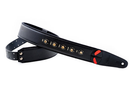 Courroie modèle SPINALTAP, extérieur synthétique, largeur 6 cm, longueur 100 à 145 cm, porte-médiators intégré, noir