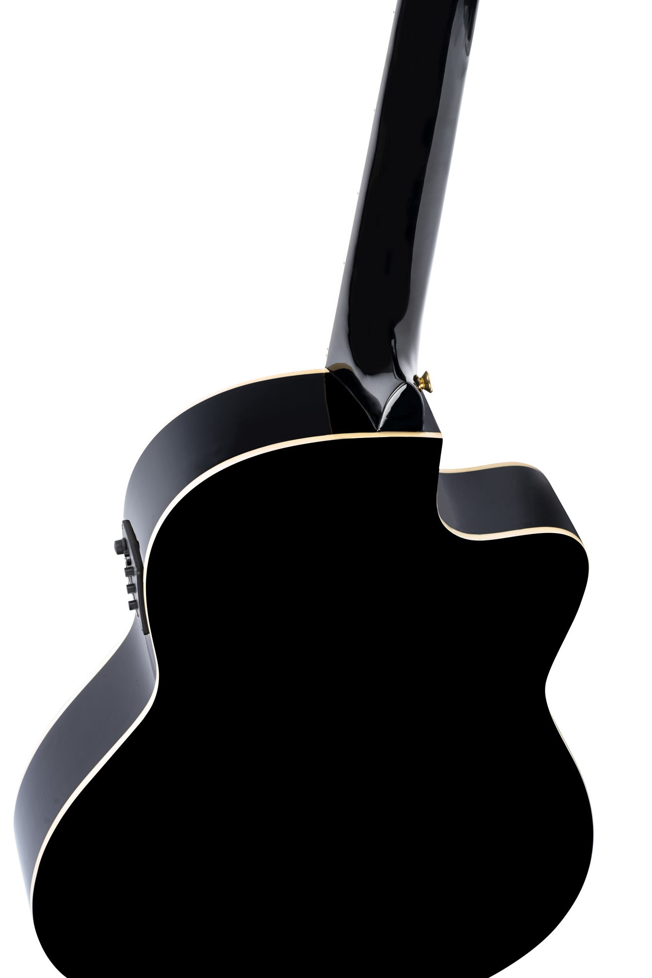 RCE145L, modèle gaucher à caisse fine, pan coupé, EQ MagusPro, table épicéa massif, manche acajou (sillet 48 mm), noir brillant