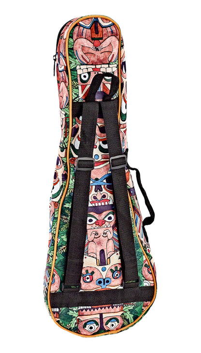 Housse Ukulélé Soprano, design"Totem", nylon doux et solide, rembourrage 10 mm, courroies ajustables, poche accessoires