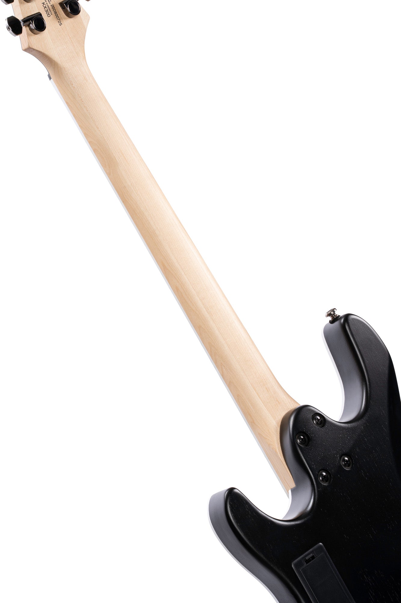 KX300, corps acajou, table érable figuré, manche vissé érable, touche jatoba, micros EMG RetroActive, raw burst pores ouverts