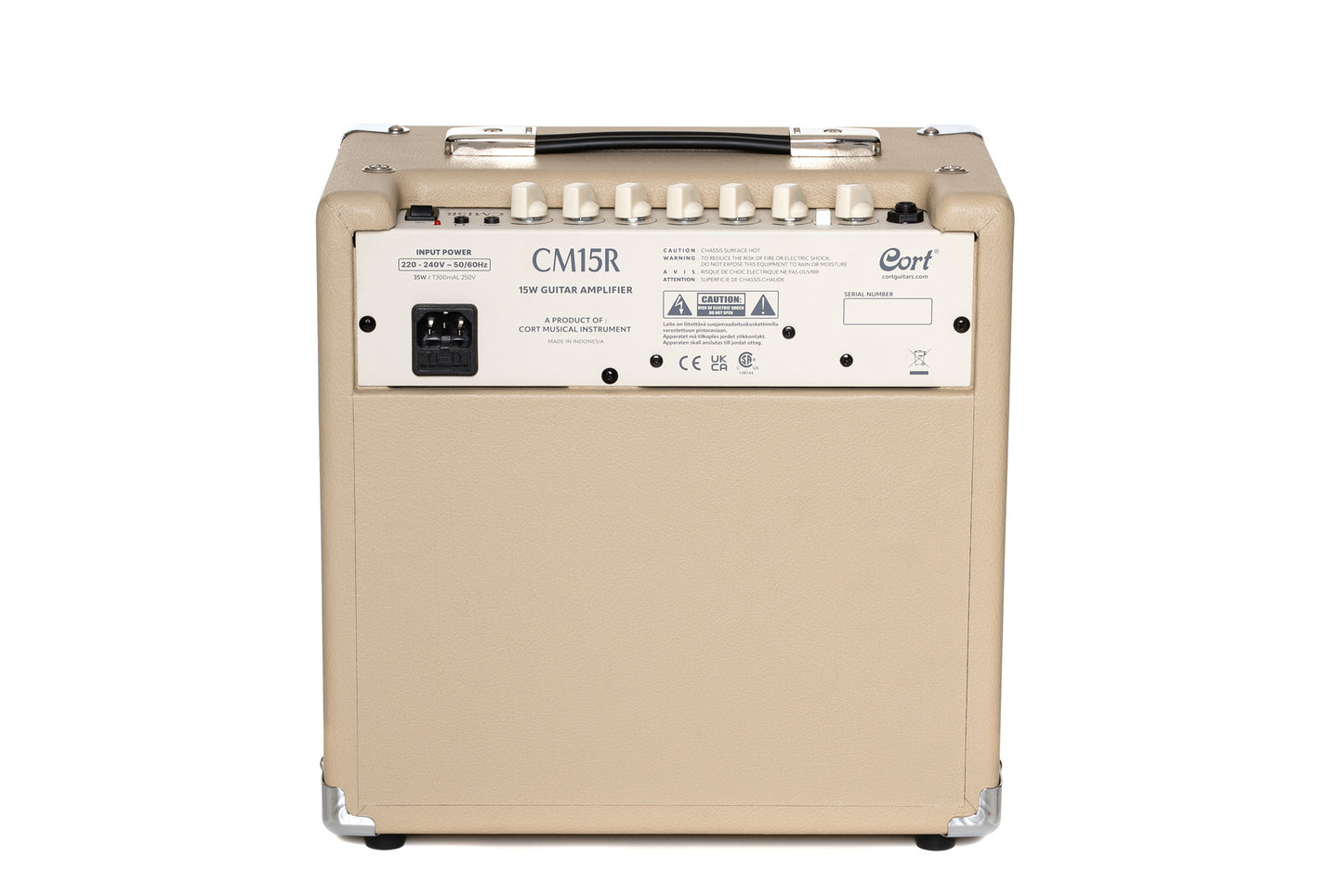 Ampli guitare 15W, 1 x 8", 2 canaux, égaliseur 3 bandes, réverb, entrée CD/MP3 mini-Jack, sortie casque mini-Jack, white sand