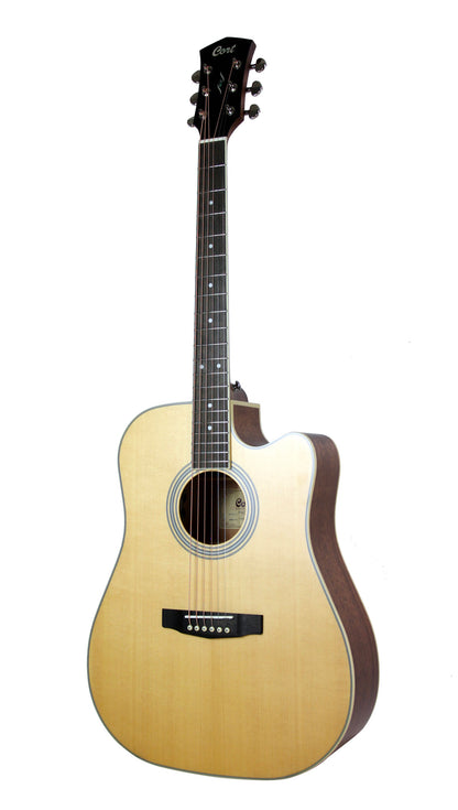 PURE-DC, forme Dreadnought pan coupé, table épicéa massif, f/e acajou massif, EQ Fishman Sonitone, housse, naturel satiné